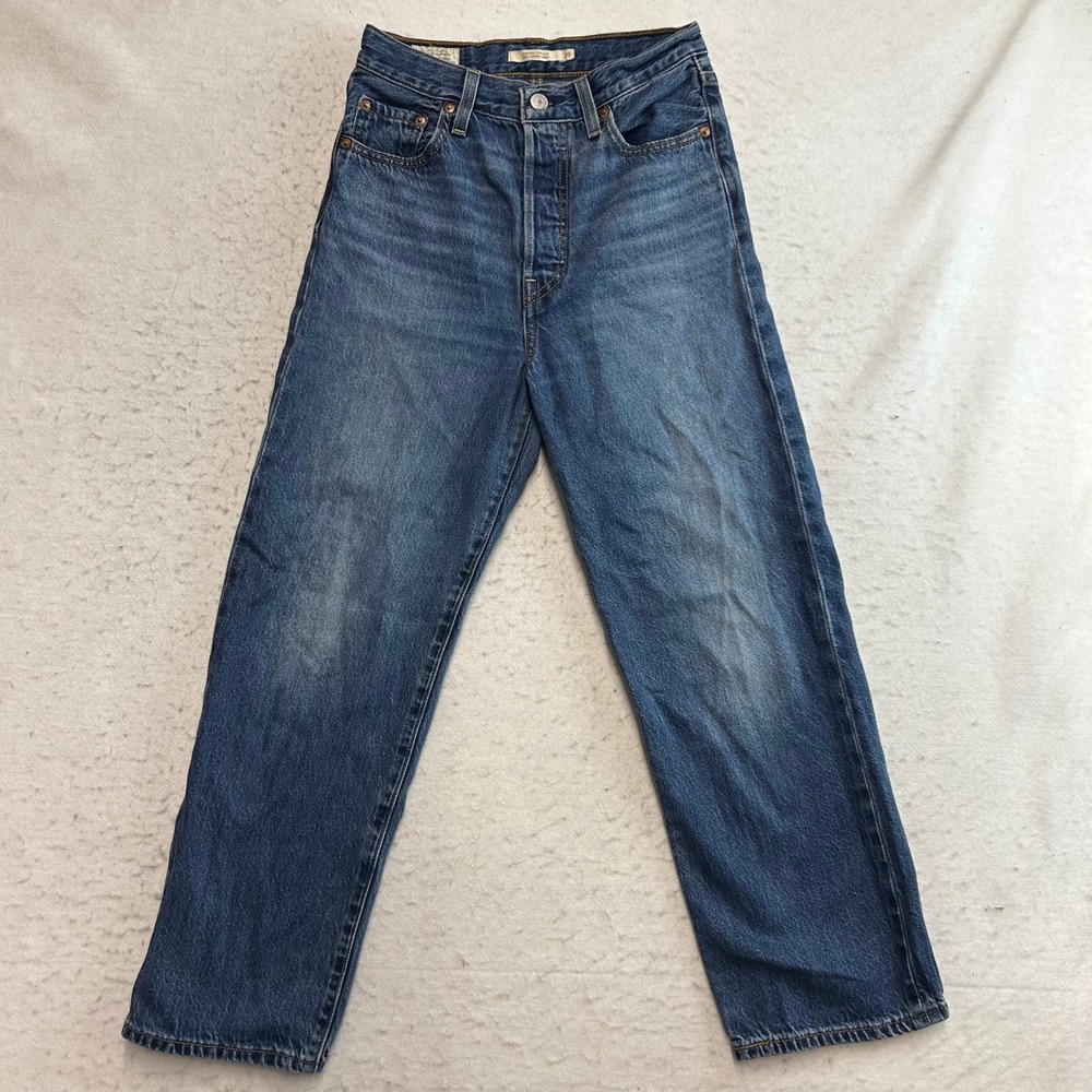 Levi's Ribcage Straight Jeans Womens 25 Blue Denim High Rise